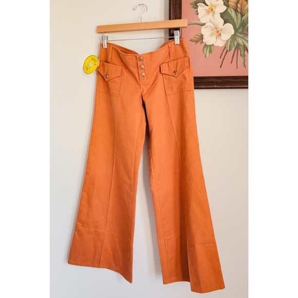 70s Turtlebax Deadstock Orange 1970s Vintage Low Rise Wide Leg Bell Bottom Pants - Picture 11 of 15
